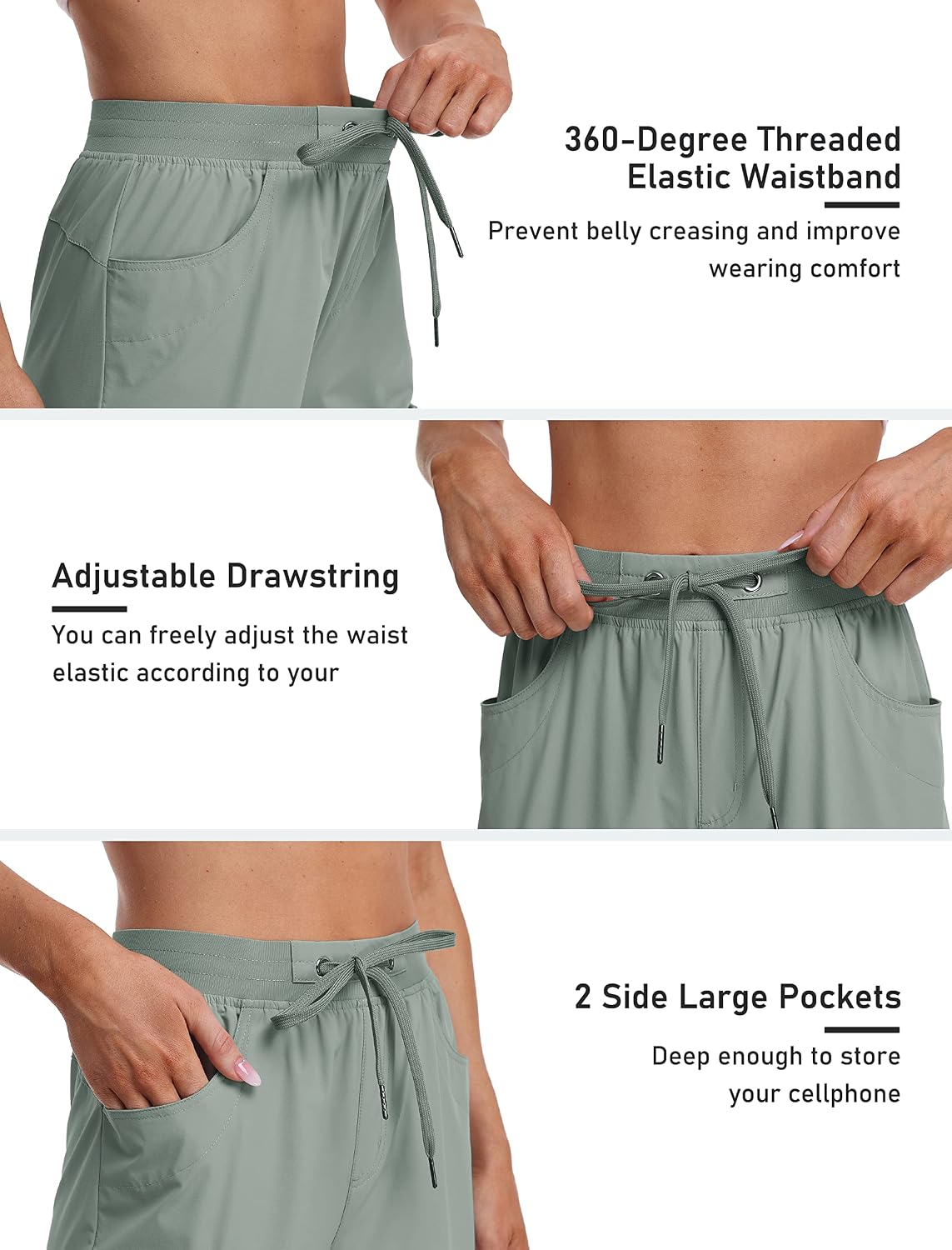 Detalle de MoFiz Women’s Capri Pants — Lightweight “Ice Cool” Cargo Capris with UPF 50+ & Zipper Pockets