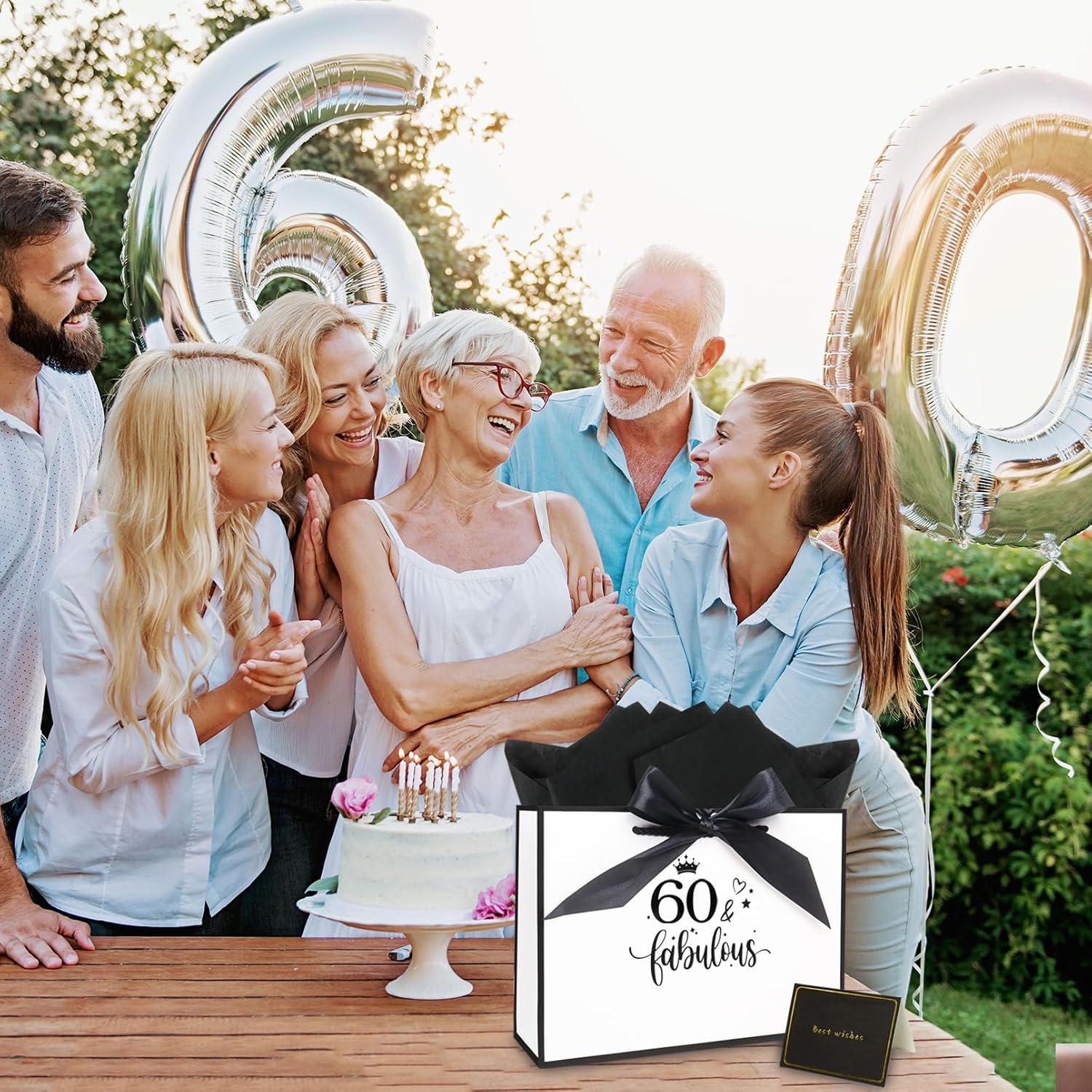 Thumbnail 6 de 11.0× 8.0× 4.0 Inches 60th Birthday Gift Bag for Women – White Paper Gift Bag with Tissue Paper and Card