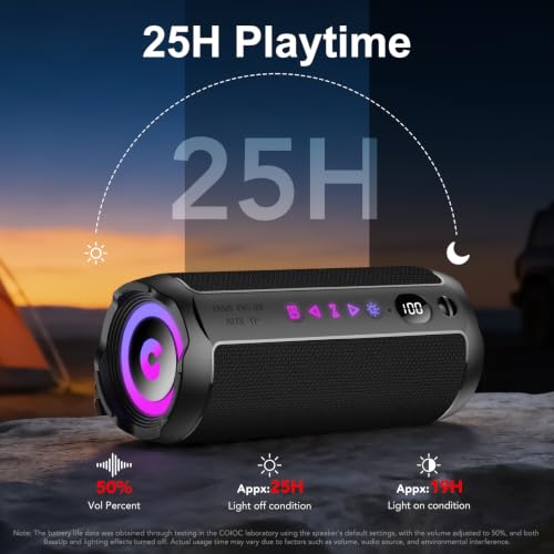 Detalle de Altavoz Bluetooth Portátil 25W de coioc con IPX7, RGB y emparejamiento TWS