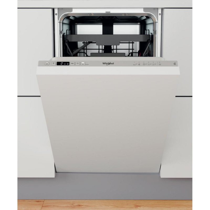 Detalle de Whirlpool WSIC 3M27 C: lavavajillas compacto de 45 cm, 10 cubiertos, A++ con AquaStop