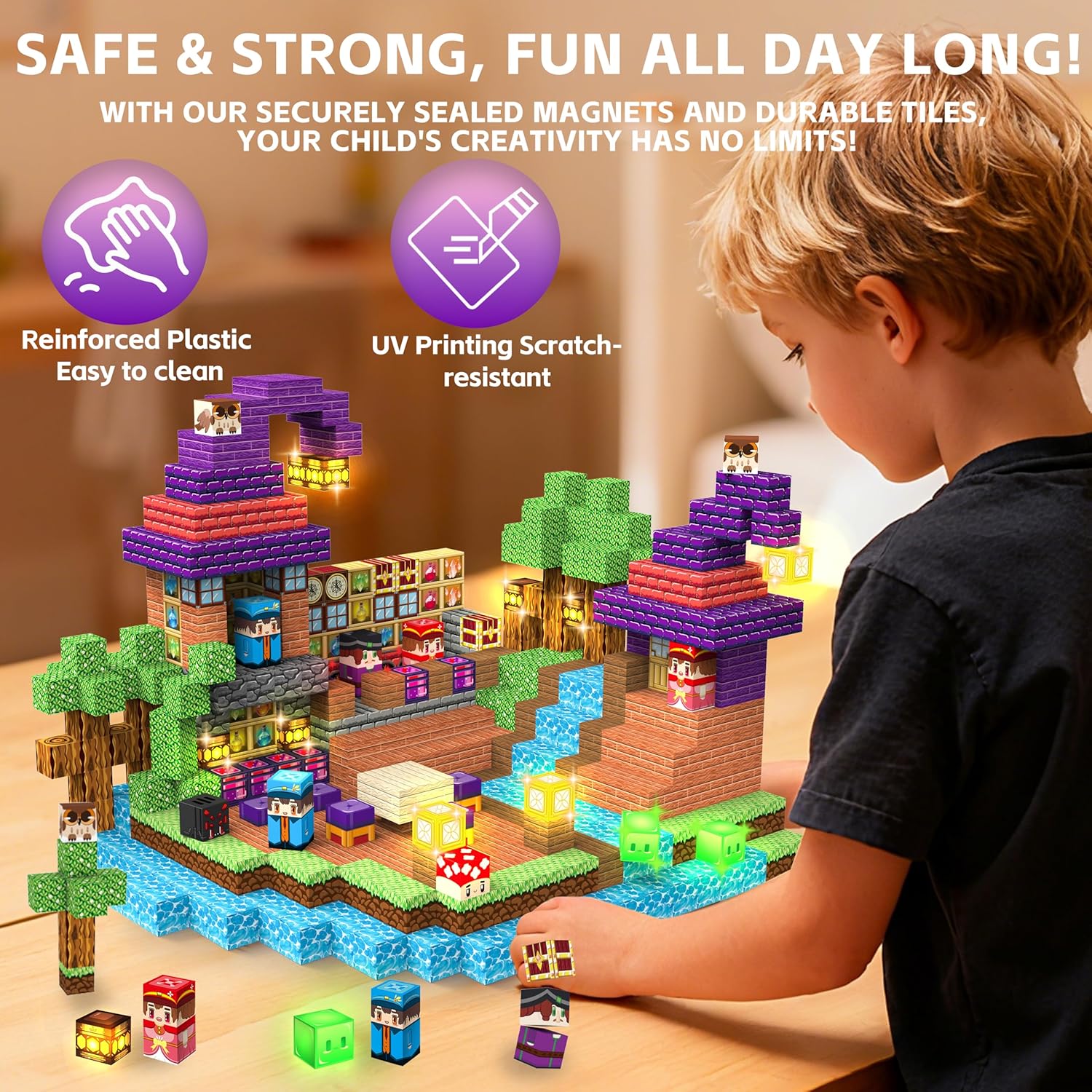 Thumbnail 4 de Gryxpox 200 Pièces Construction Magnétique Rose – Château de Princesse, Jeu Éducatif