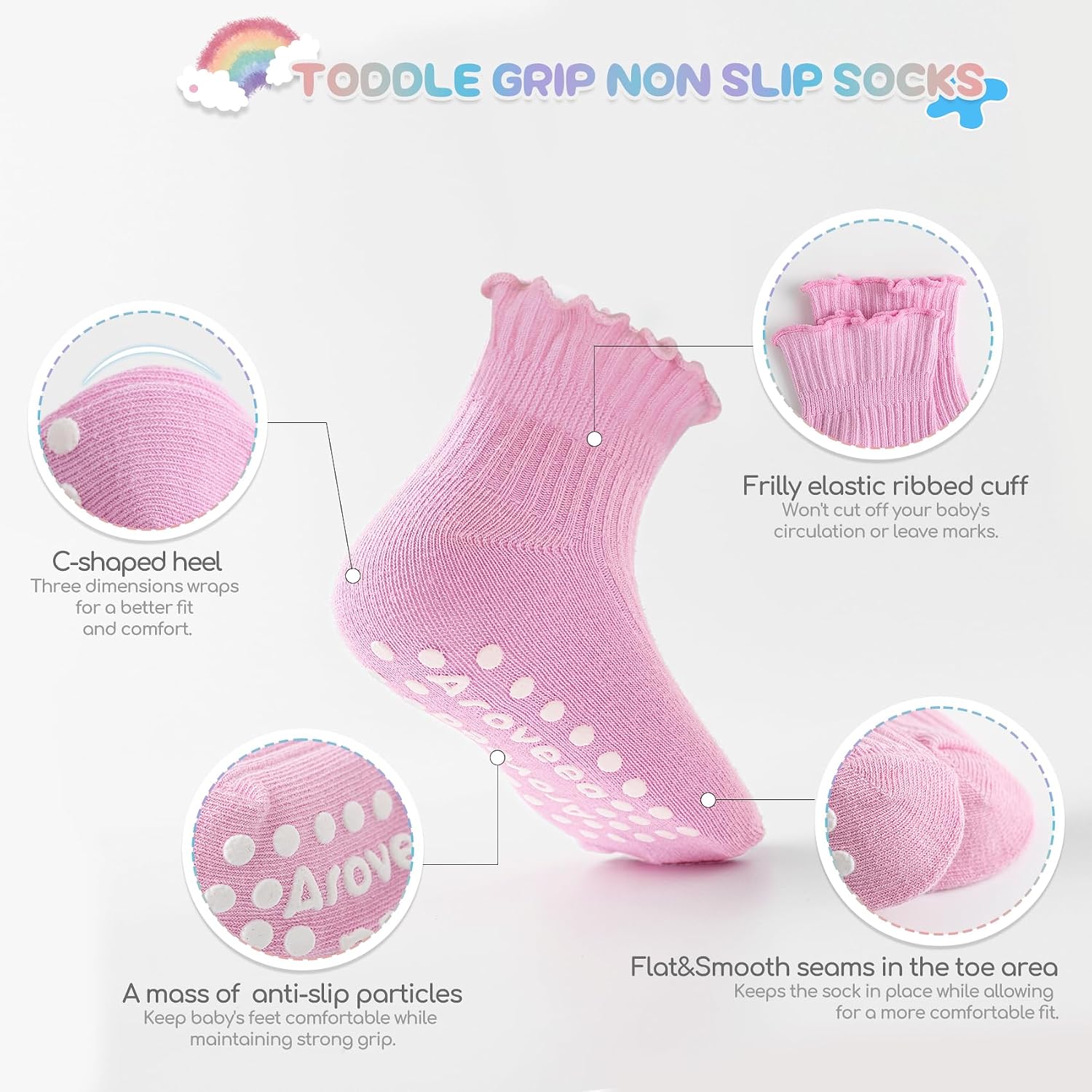 Thumbnail 2 de Aroveea Baby & Toddler Girls Cotton Grip Ruffle Ankle Socks (12-Pack)