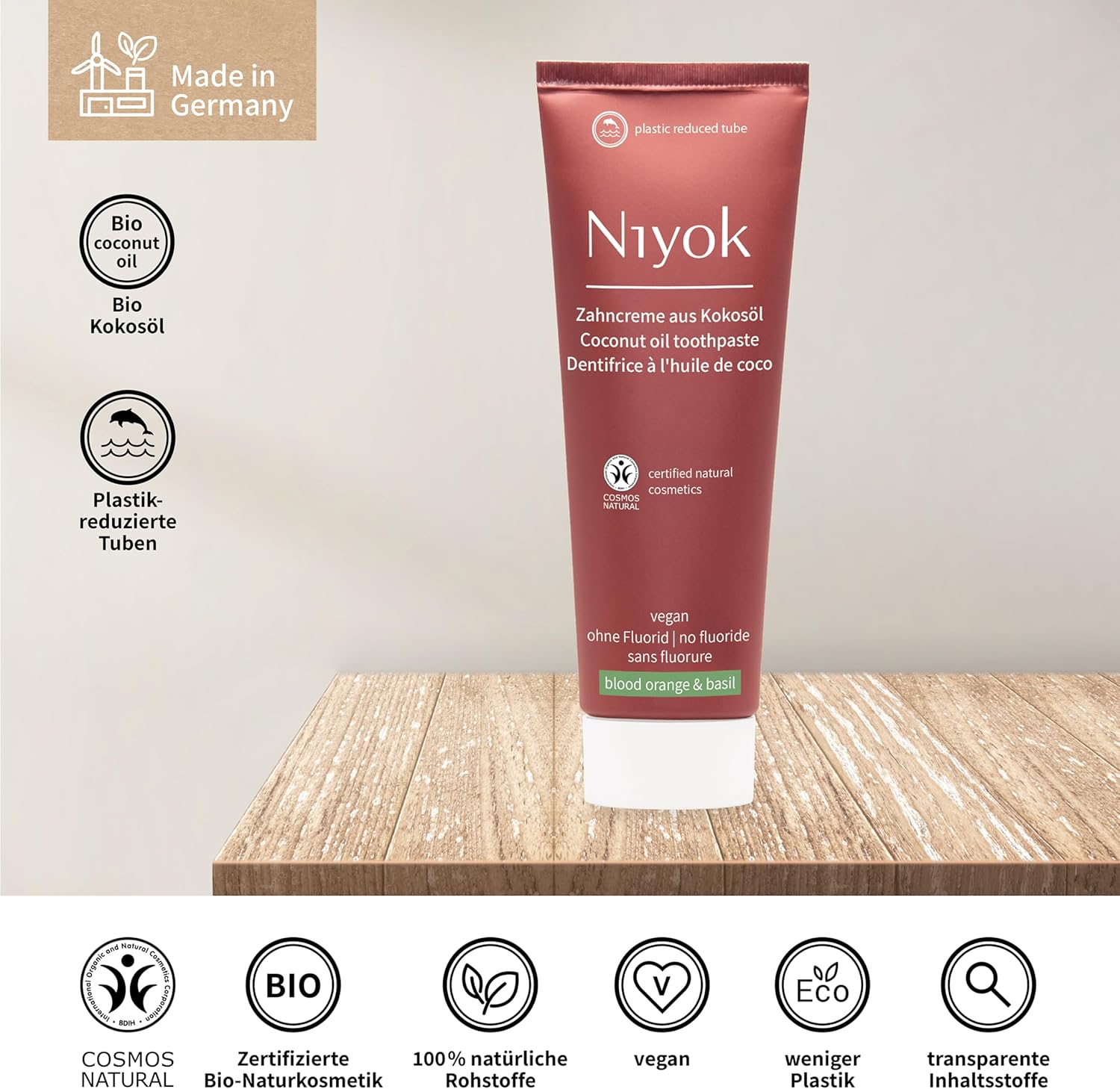 Detalle de Niyok Zahncreme Bio Kokosöl Blutorange & Basilikum – 75 ml