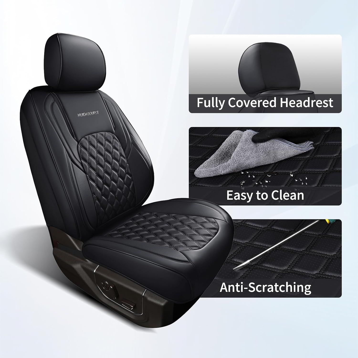 Thumbnail 3 de Huidasource Dodge Ram Front & Rear Seat Covers – Full Set (Black) for 2009-2018 RAM 1500, 2010-2025 2500/3500 Crew Mega Cab, 2019-2025 Ram 1500 Classic
