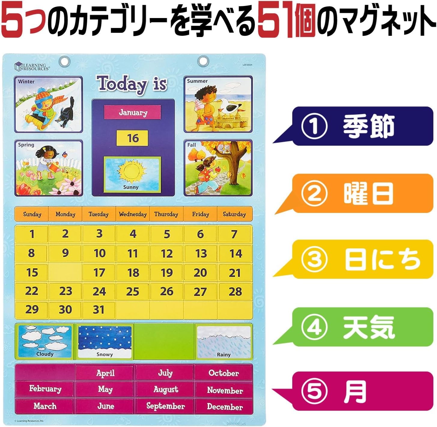 Detalle de ラーニングリソーシズ LSP0504-J 英語学習カレンダー マグネット式・日本語ガイド付き 30×42cm