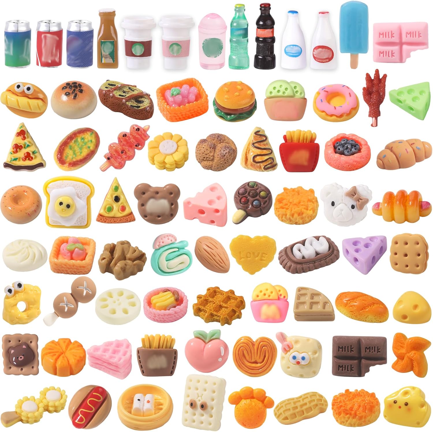 DULEFUN 100pcs Miniature Foods & Drink Bottles Toy Set for Dollhouse Pretend Play