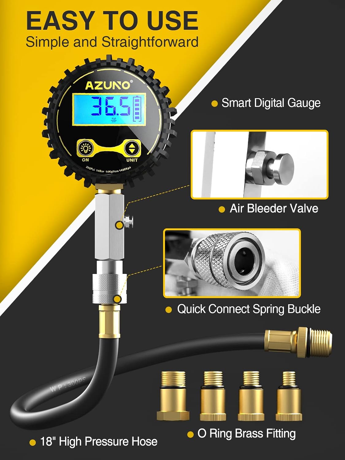 Detalle 2 de AZUNO Digital Compression Gauge, 200 PSI Gasoline Engine Tester Kit