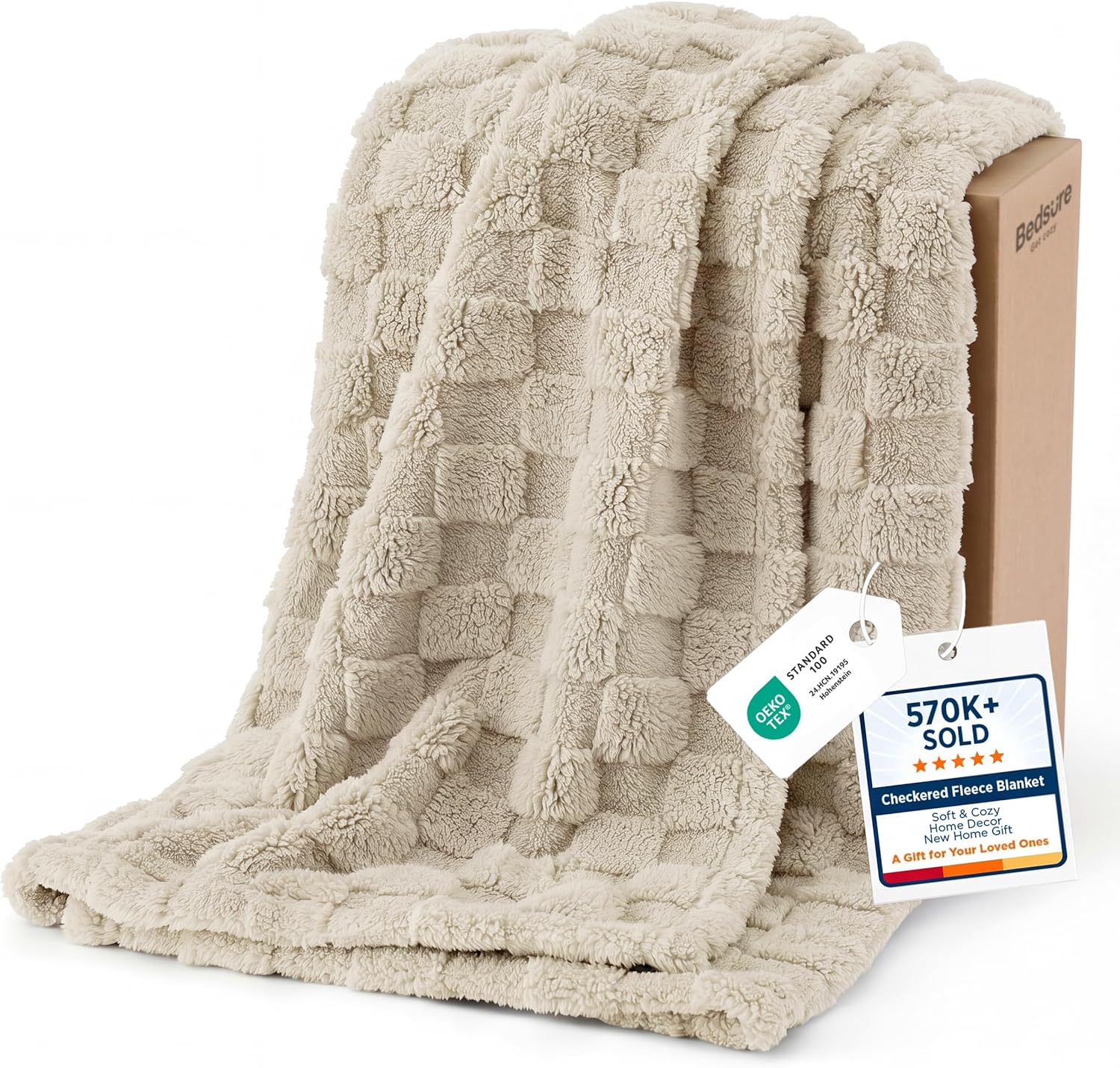 Detalle de Bedsure Blanket-Checkboard-Jacquard Throw Blanket, Brown, 50 x 60 inches