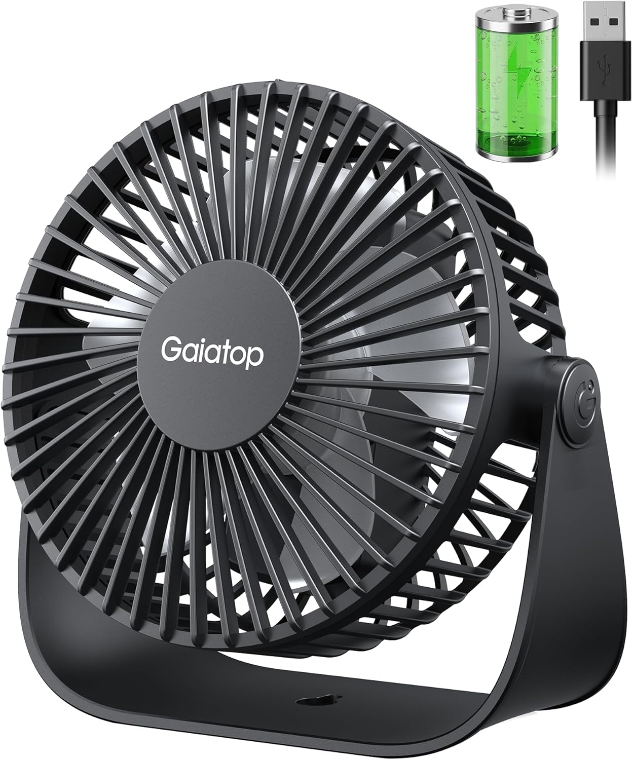 Detalle de gaiatop Small USB Desk Fan: Quiet, Rechargeable, 360° Rotatable Mini Fan