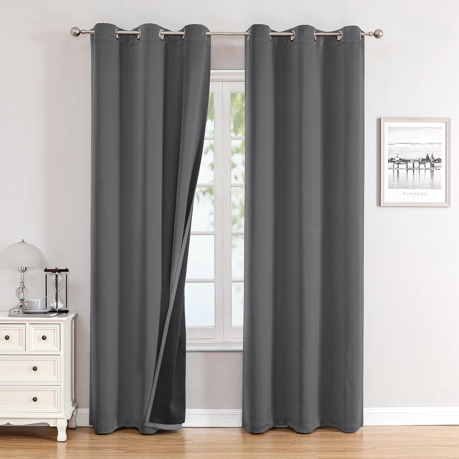 Detalle de ChrisDowa Blackout Curtains, 2 Panels, 42 x 84 Inch, Gray Polyester