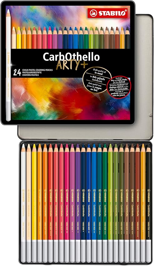 Detalle de STABILO CarbOthello - Estuche metálico con 24 lápices pastel 🎨