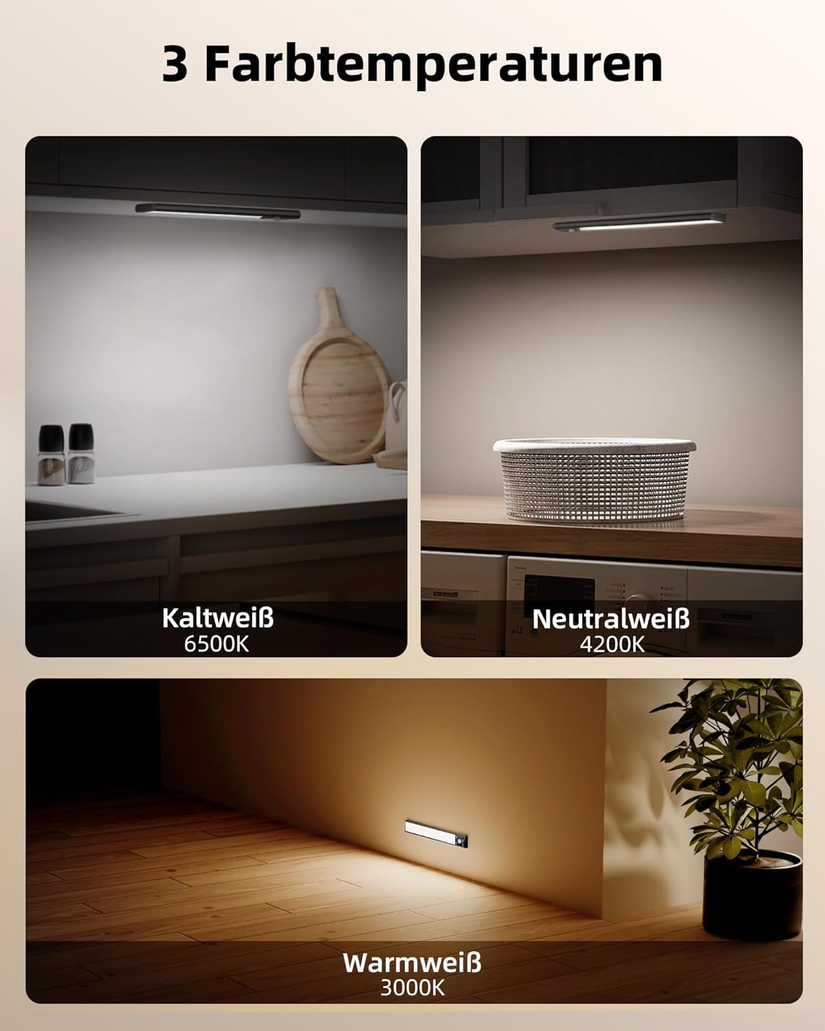 Thumbnail 4 de EZVALO Schrankbeleuchtung LED 25 cm (2 Stück) mit Bewegungsmelder, Akku und 3 Farbmodi