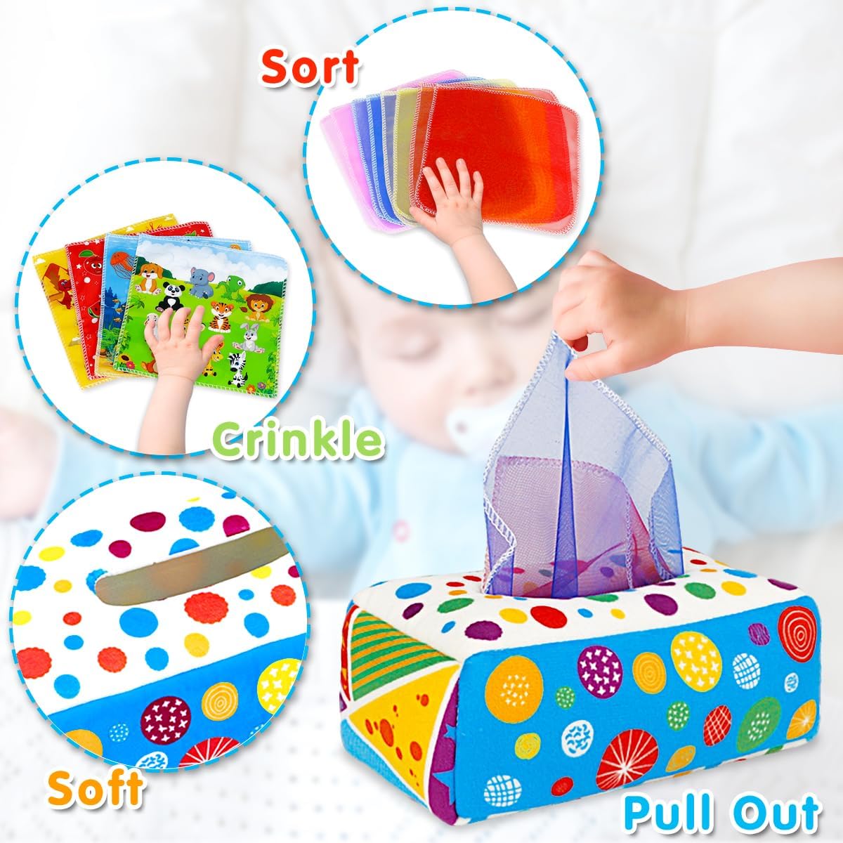 Detalle de Aiduy Baby Toys 6 to 12 Months Tissue Box Montessori Sensory Toy