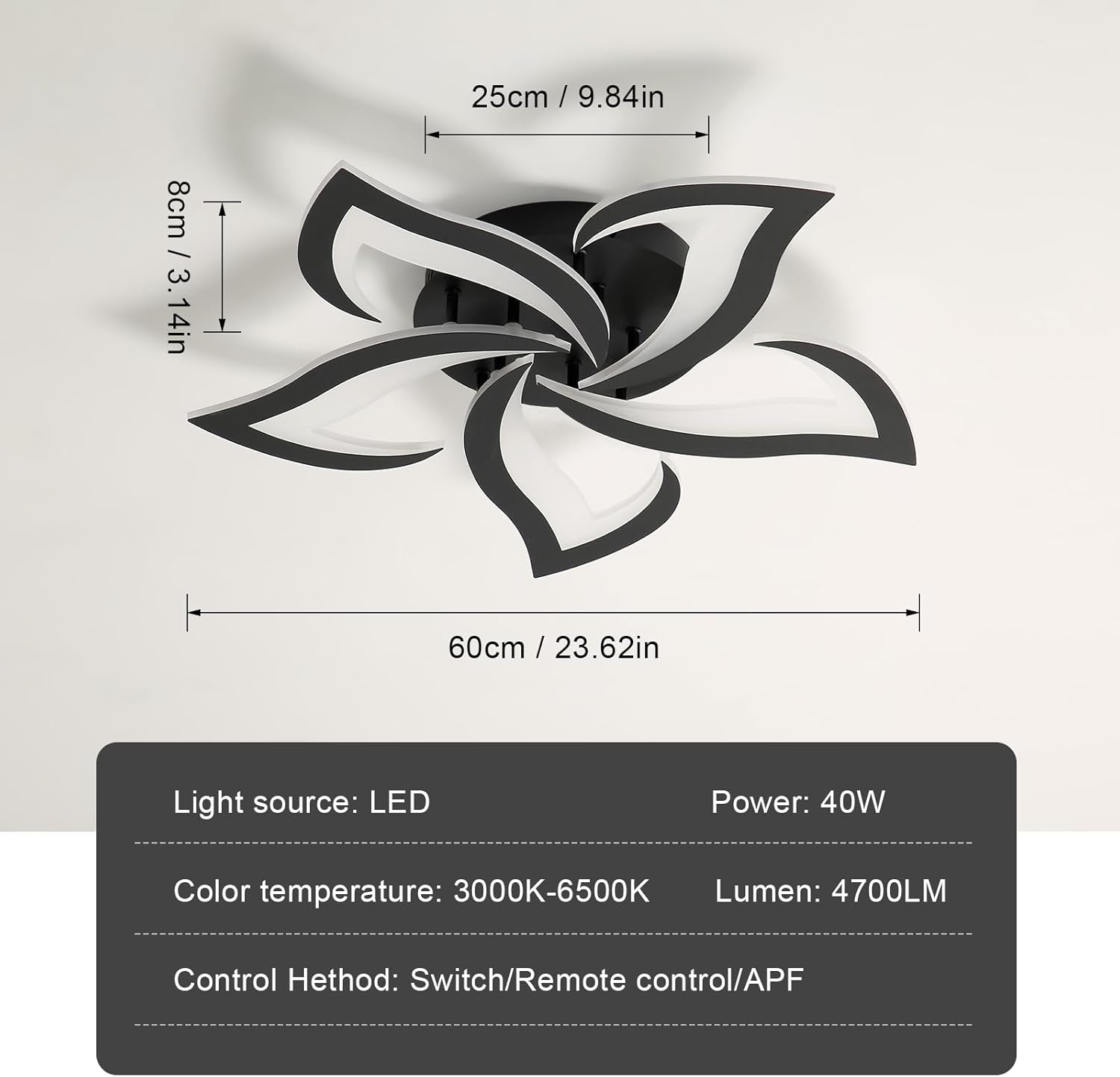 Thumbnail 6 de Comely Deckenlampe Led – Dimmbar, 40 W, 4200 lm, Farbtemperatur 3000–6500 K, Fernbedienung/APP, Schwarz