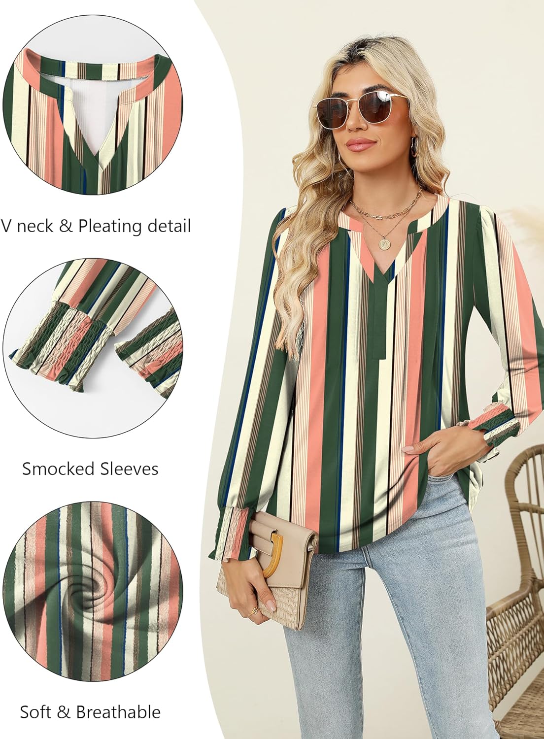 Thumbnail 3 de Rapbin Damen-Bluse mit Langarm, V-Ausschnitt und Tunika-Design (60% Polyester, 35% Viskose, 5% Elasthan)