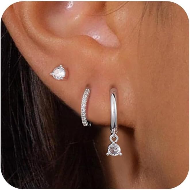 Detalle de 3 Paar Ohrringe Silber 925 Set Damen