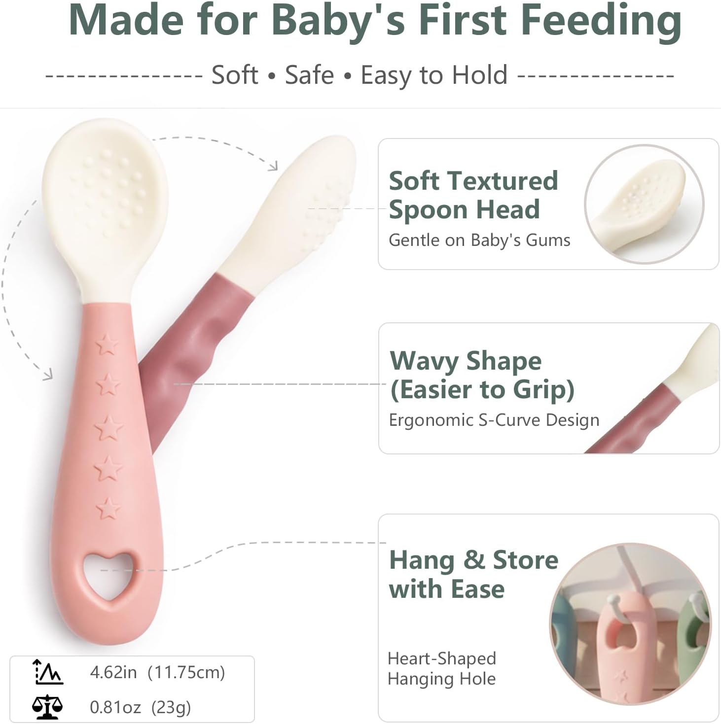 Detalle 2 de Seposeve KPSBS01 Silicone Baby Spoons, 4-Pack, Soft BLW Design
