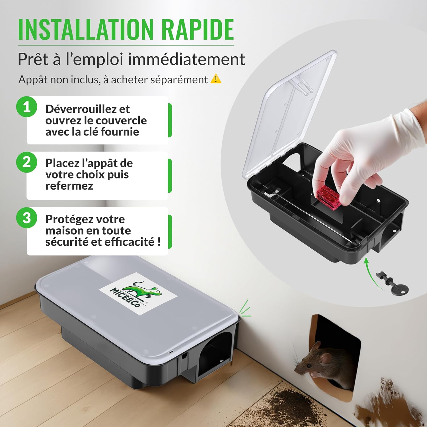 Detalle de Mice&Co 4X Boîte d’Appât Professionnelle – Station Sécurisée pour Rats et Souris (4 unités)