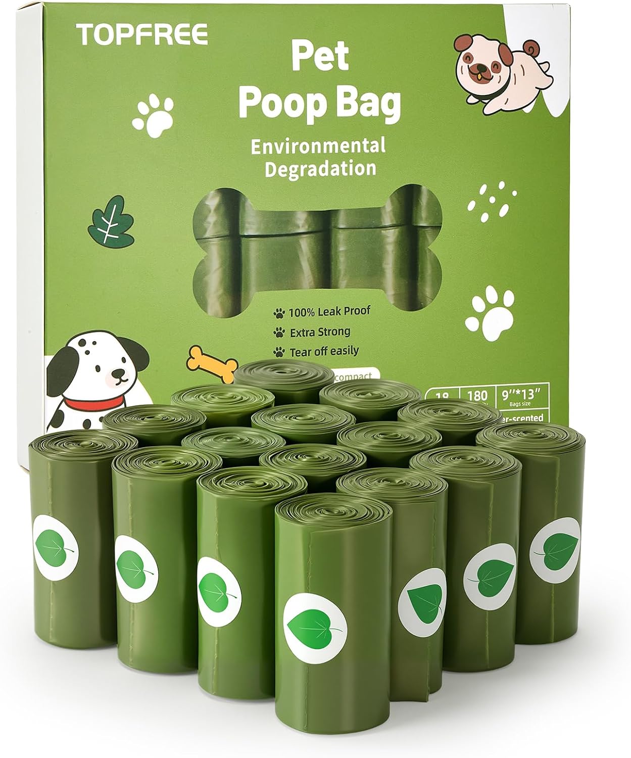 Topfree Poo Bags 180-count, leak-proof dog bags