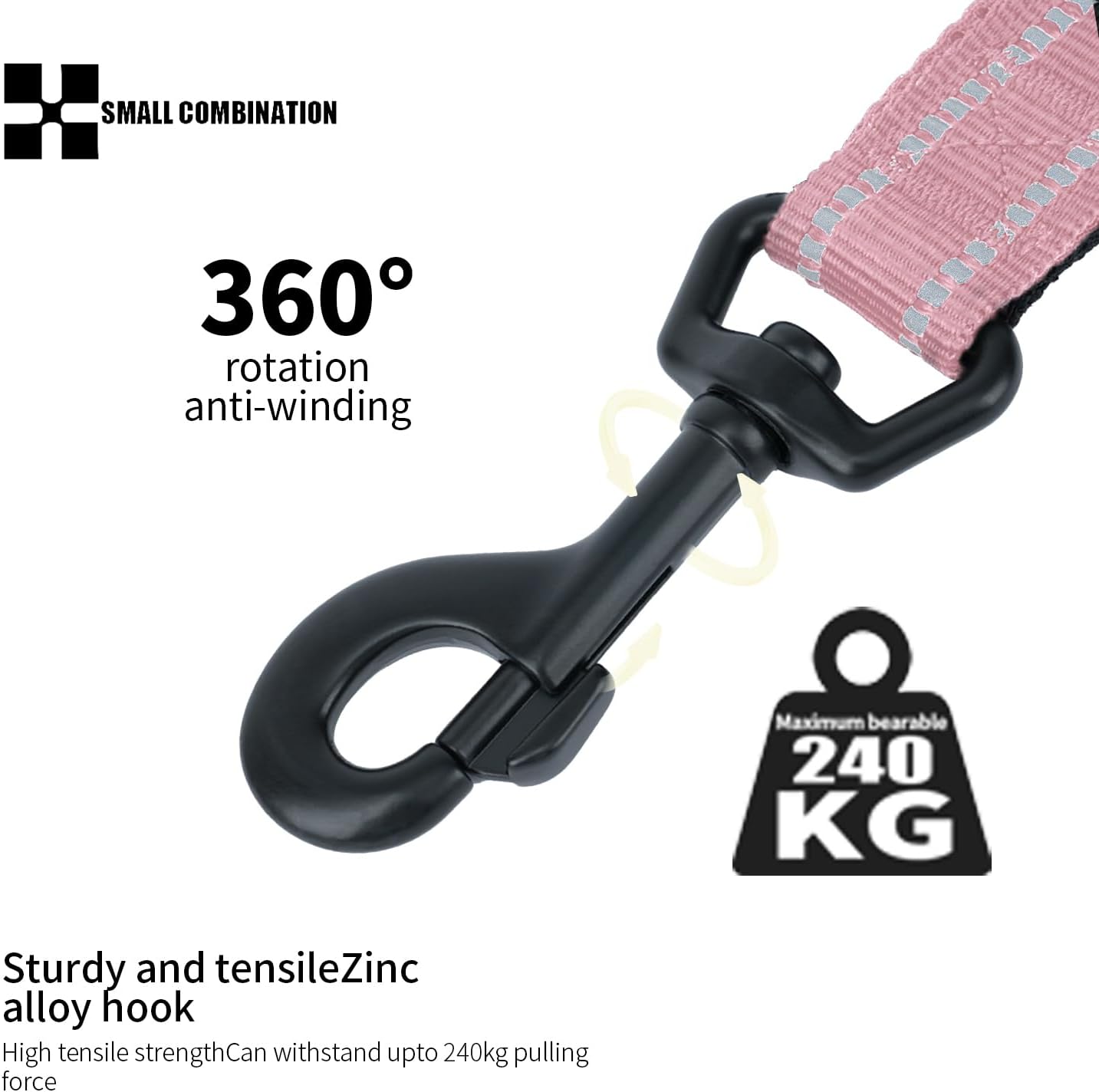 Thumbnail 6 de Small Combination Dog Leash with Padded Handle, Reflective Trim and 110cm Rope (Pink, S)