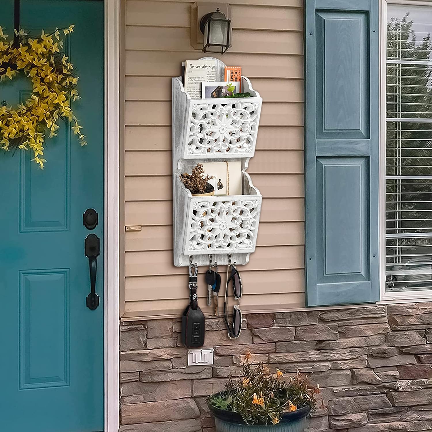 Detalle de Optyuwah 2 Layer Key Holder for Wall: brievenhouder met 3 haken