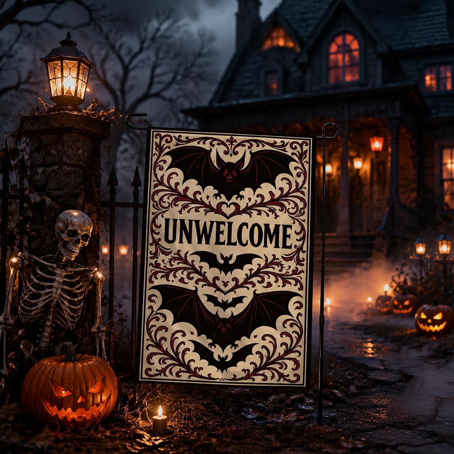 Thumbnail 6 de MDDRUIQI Unwelcome Gothic Bat Halloween Garden Flag, Double-Sided Polyester