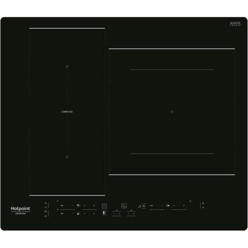 Detalle de Hotpoint HB 2760B NE: placa de inducción de 59 cm con 3 zonas y Combi Duo
