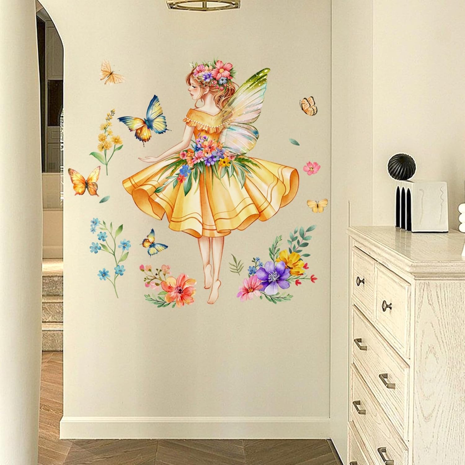 Thumbnail 2 de Girl Wall Stickers: Flower Fairy Wall Decal by WOFEU — Colourful Floral Mural for Nursery and Bedroom