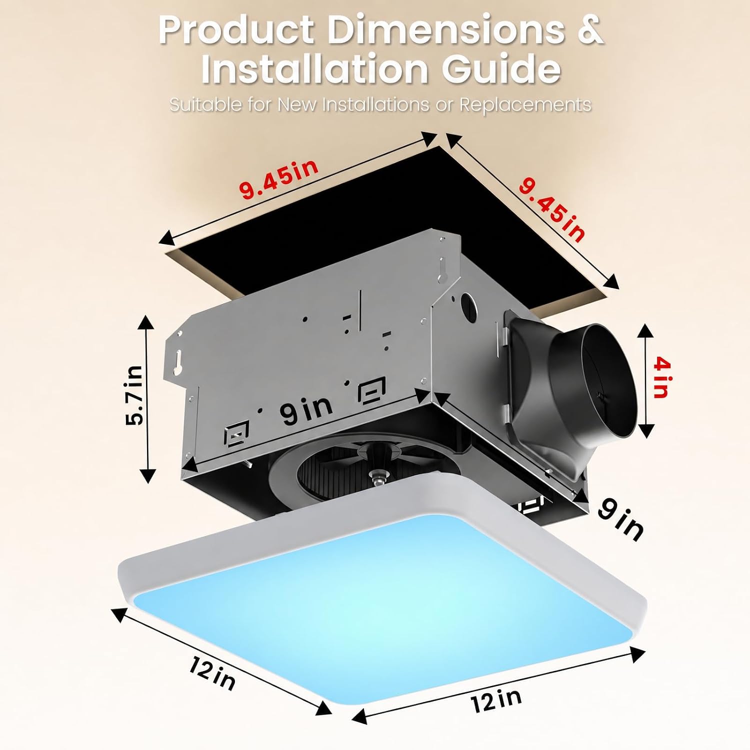 Detalle de Fitop Bathroom Exhaust Fan with Light, 120 CFM