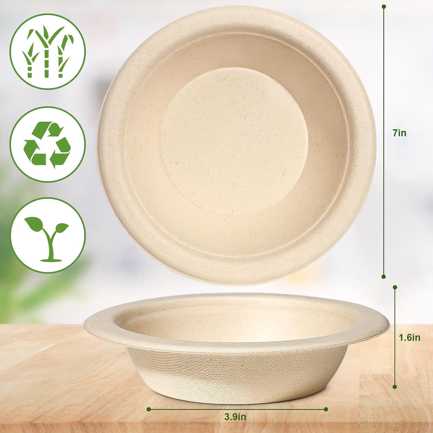 Detalle 2 de GREENESAGE 16oz Sugarcane Bowls Eco-friendly