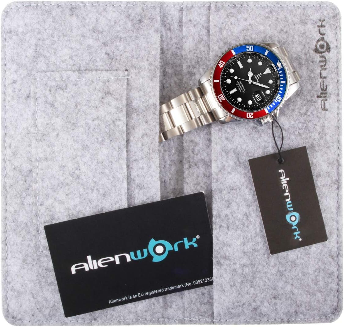 Detalle de Alienwork IK Montre Montre-Bracelet Homme/Femme – Calendrier et Bracelet Métal