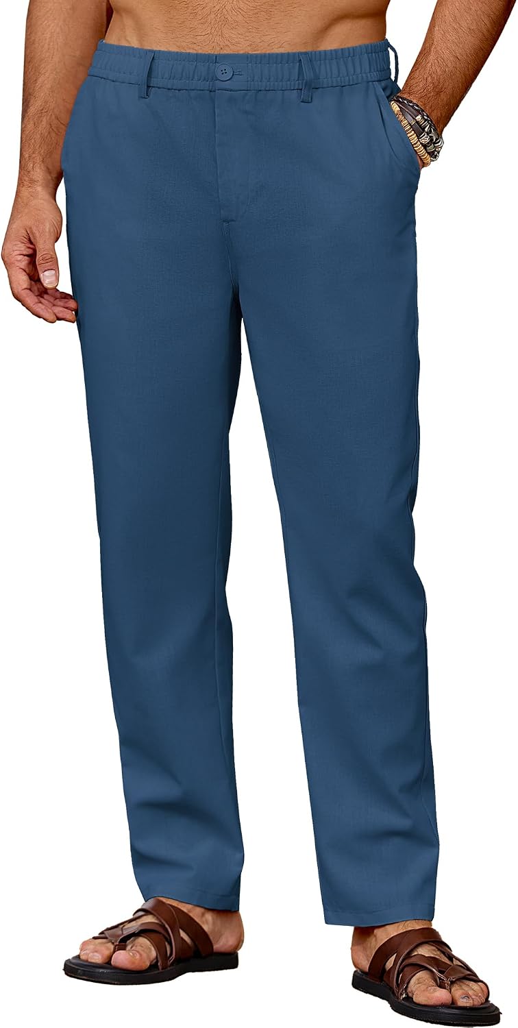 Detalle de COOFANDY Pantalon homme en lin léger décontracté d’été, avec taille élastique