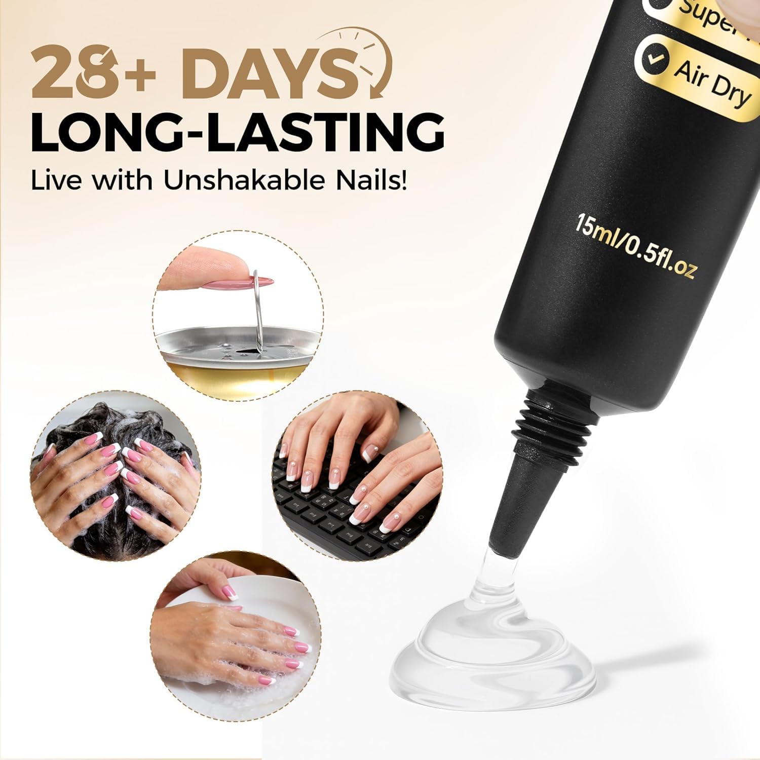 Detalle de UNA GELLA Starker Nagelkleber Gel (UV-frei), 2×15 ml – Quick Dry ohne UV-/Lichtlampe