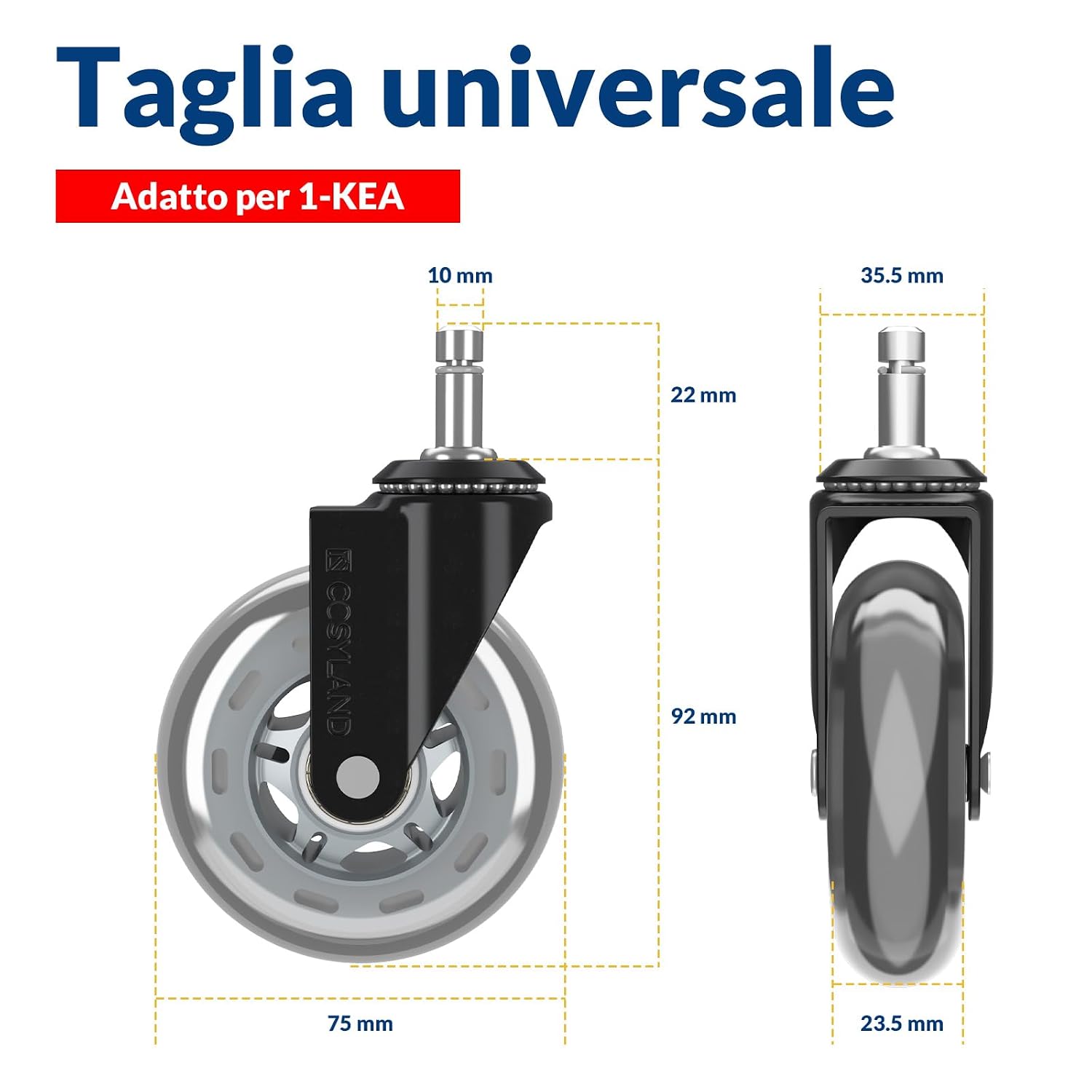 Thumbnail 1 de COSYLAND Ruote sedia ufficio 10MM per pavimenti lisci – Set da 5 ruote silenziose per sedie 1KEA, parquet