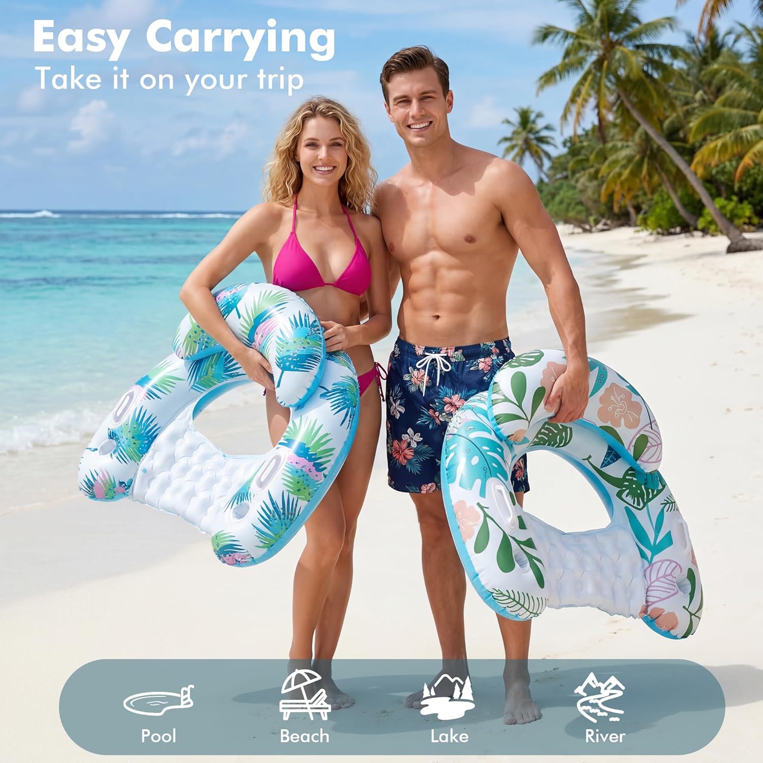 Detalle de OKSUWATER 3-Pack Adult Pool Floats with Two Cup Holders