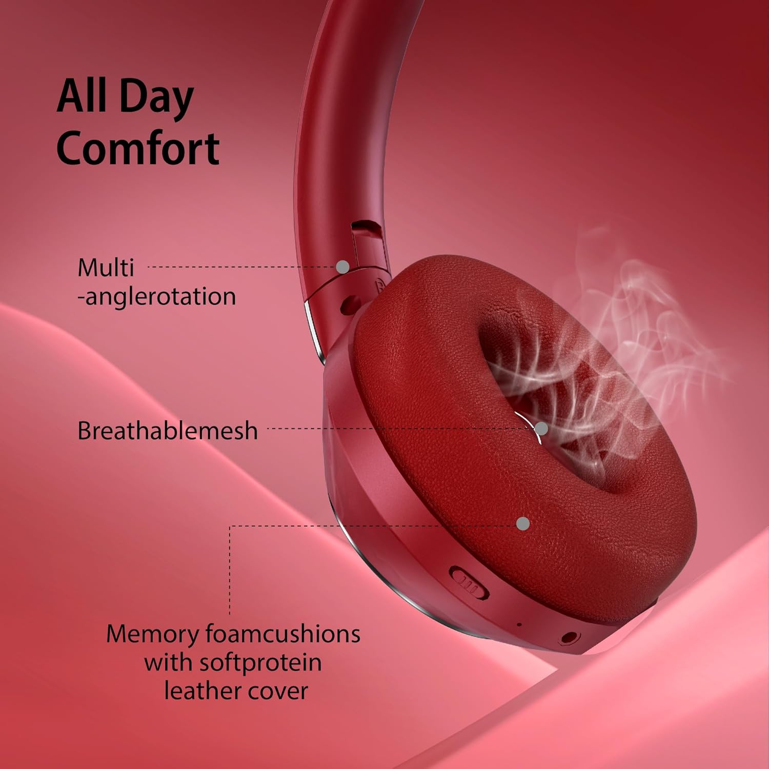 Detalle de Lankey Sound Bluetooth Kopfhörer mit ANC, bis zu 100 Stunden Laufzeit und Hi-Res Audio (Rot)