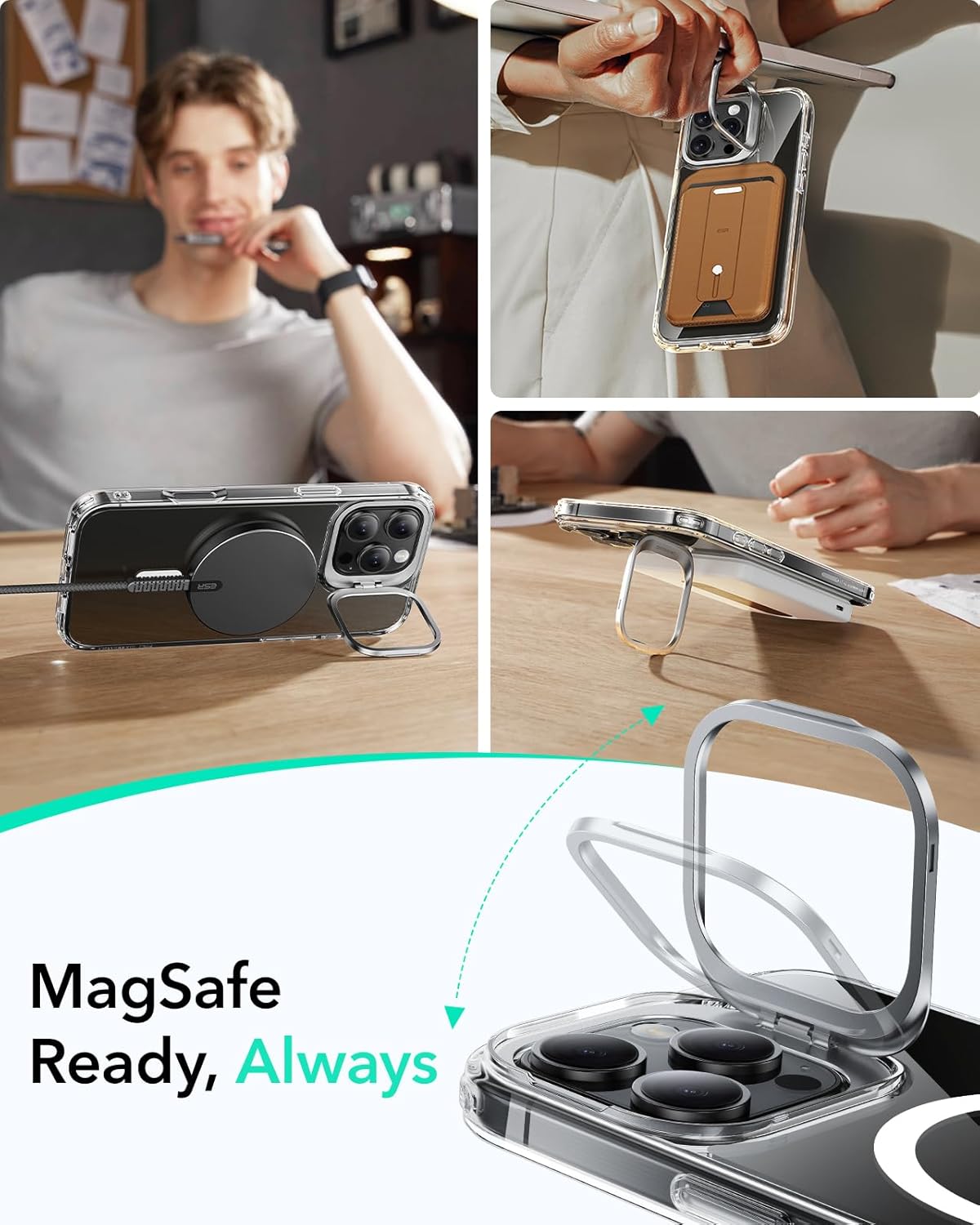 Thumbnail 2 de ESR iPhone 16 Pro Max MagSafe case (Clear) with stash stand and military-grade protection