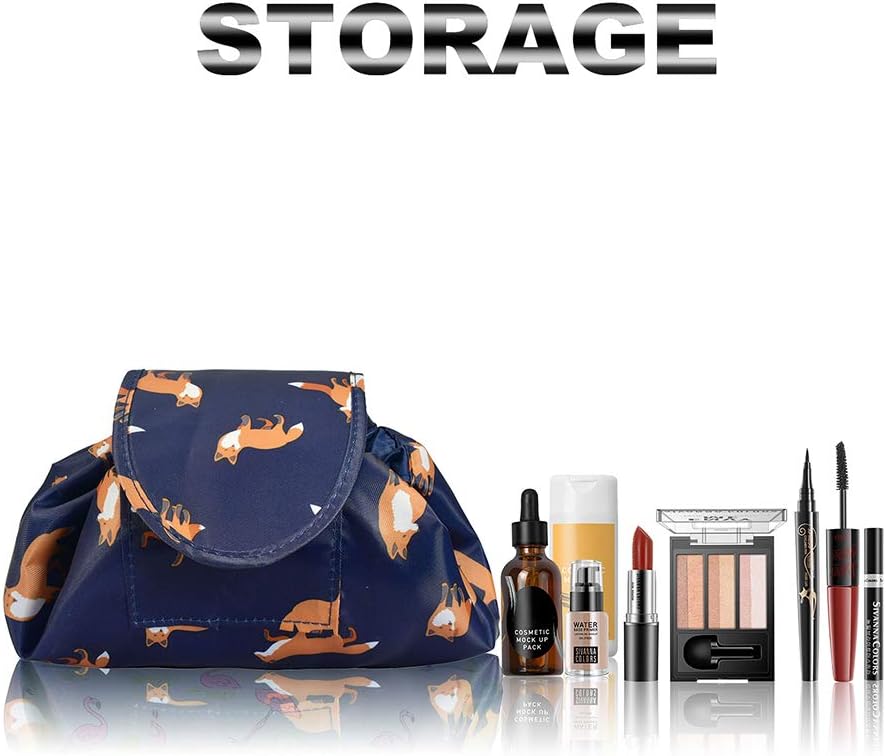 Detalle de Lazy Drawstring Makeup Bags Large Capacity Waterproof Travel Cosmetic Bag Pouch (Gold Fox)