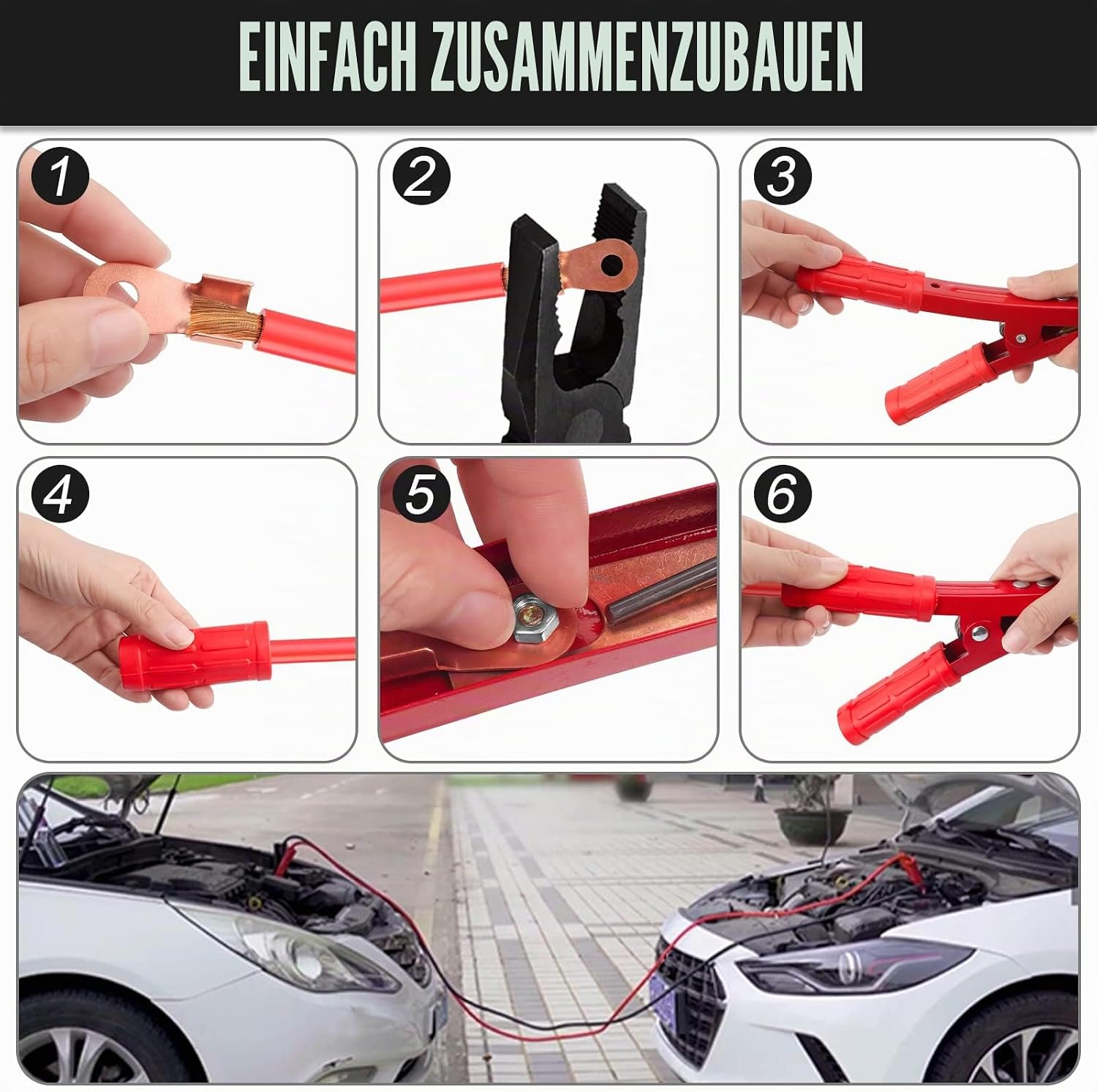 Detalle de JatilEr 1000A Großkrokodilklemmen – isoliert, aus Reinkupfer, 16–35 mm²