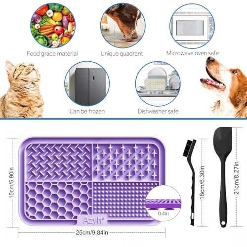 Detalle de Azyh Lote de 2 alfombrillas para lamer para perros y gatos – Alimentación lenta y alivio de la ansiedad