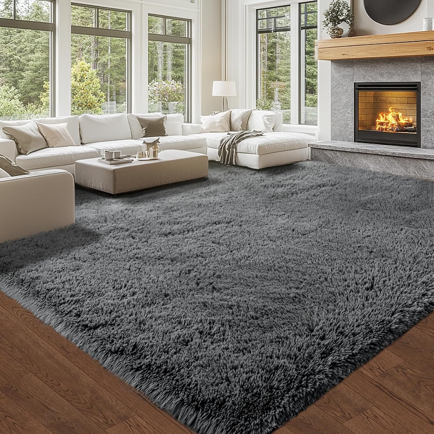 Thumbnail 1 de Topmaxcs Area Rug 10x14 Grey Shaggy