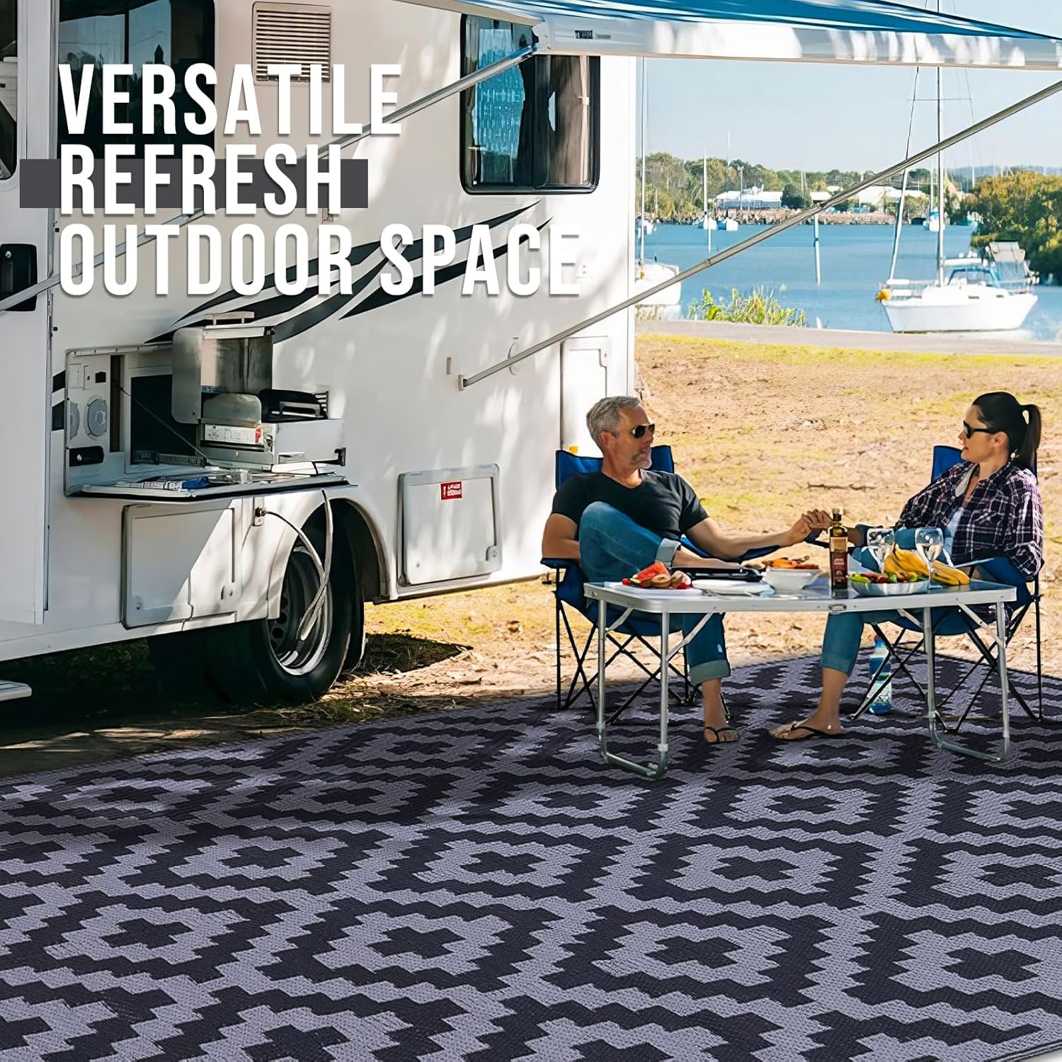 Thumbnail 6 de Homaxy Waterproof Outdoor Rug: Reversible 240 x 300 cm Anti-slip Plastic Straw Carpet for Patio, Deck and Camp