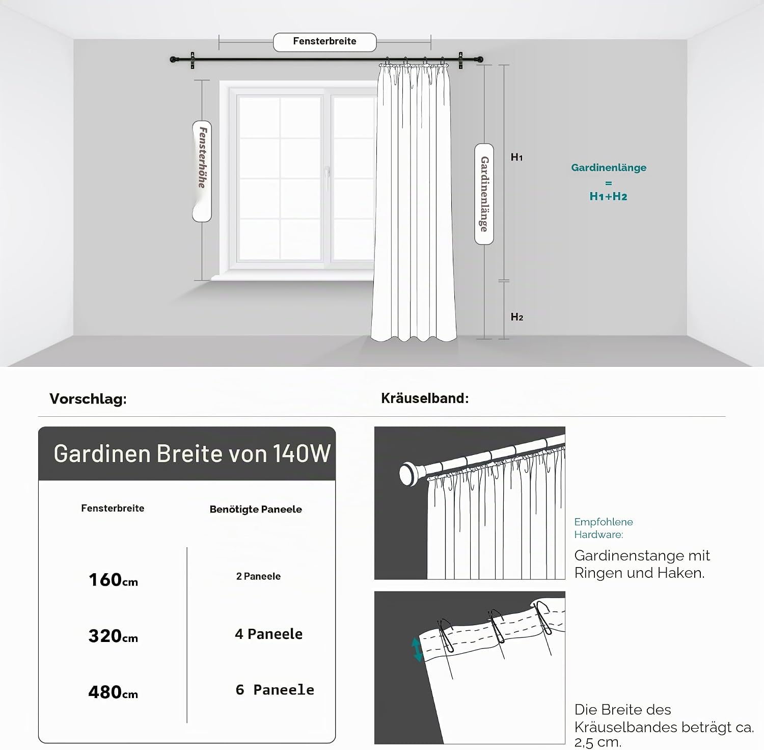 Thumbnail 6 de Deconovo Verdunkelungsvorhänge mit Kräuselband, 245x140 cm (2er-Set) – Dunkelgrau