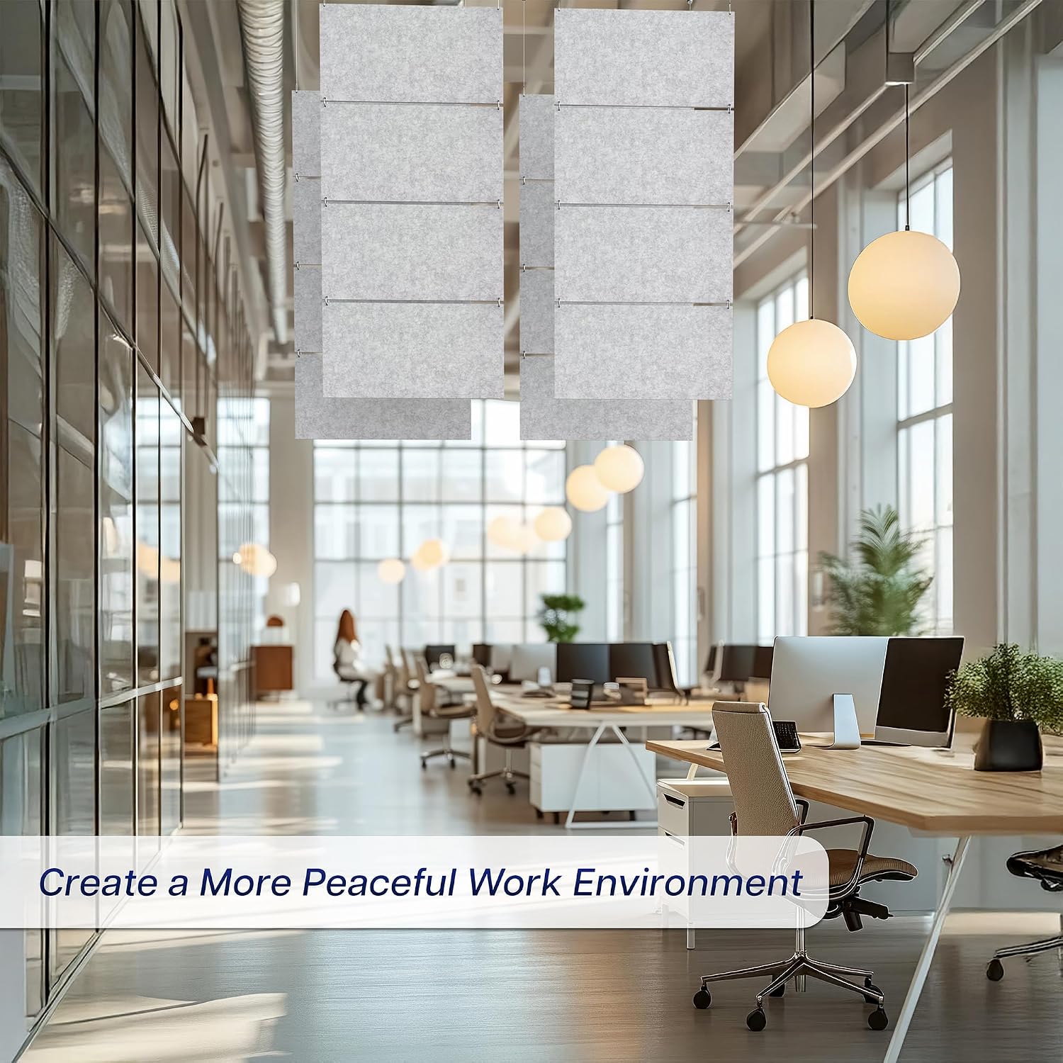Thumbnail 2 de VIVO PP-C45G Acoustic Hanging Panels, 45 x 95 in, Light Gray, 4-Pack