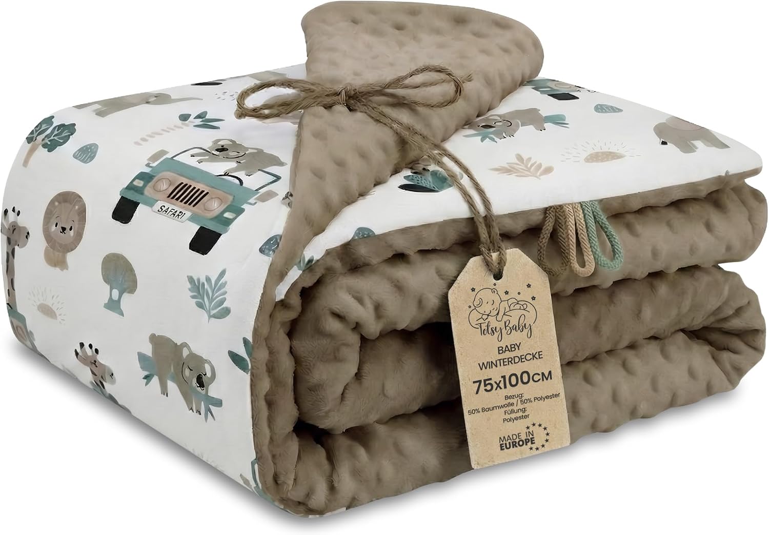 Totsy Baby babyfilt 75 × 100 cm, vändbar bomull och minkyfleece