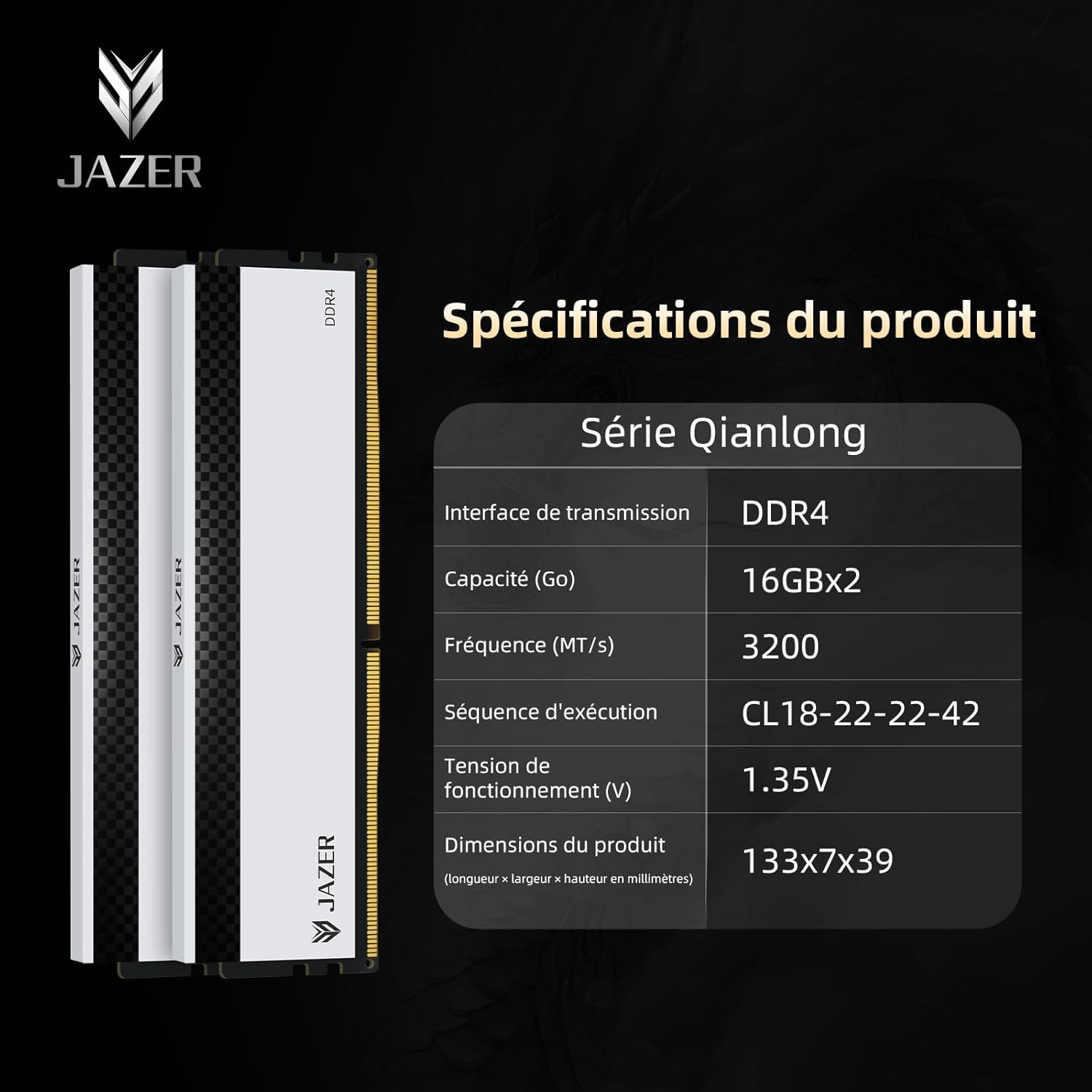 Thumbnail 4 de Mémoire RAM JAZER DDR4 32 Go 3200 MHz