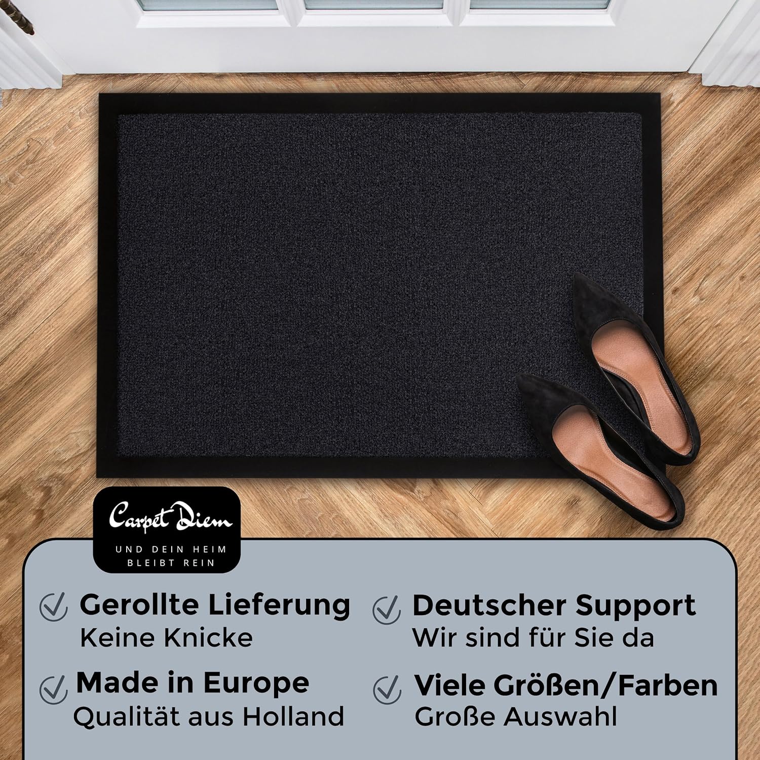 Detalle de Carpet Diem Fußmatte „einfach sauber“ – Schmutzfangmatte für innen & außen, rutschfest, Anthrazit, 40x60 cm