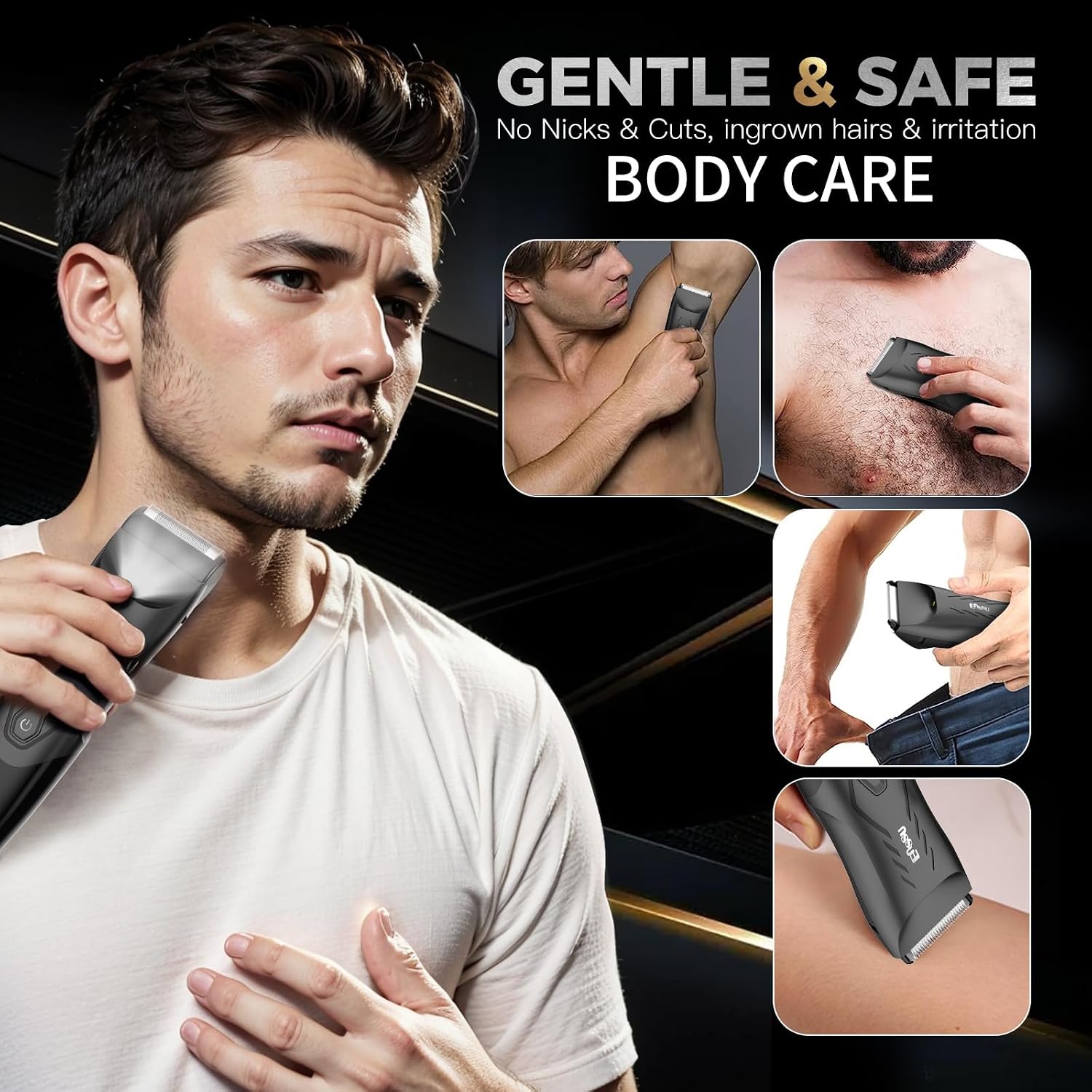 Detalle de ENSSU Manscape 2-in 1 Body Hair Trimmers for Men – Dual-Head Groomer with Foil Blade, LED Light and Dock