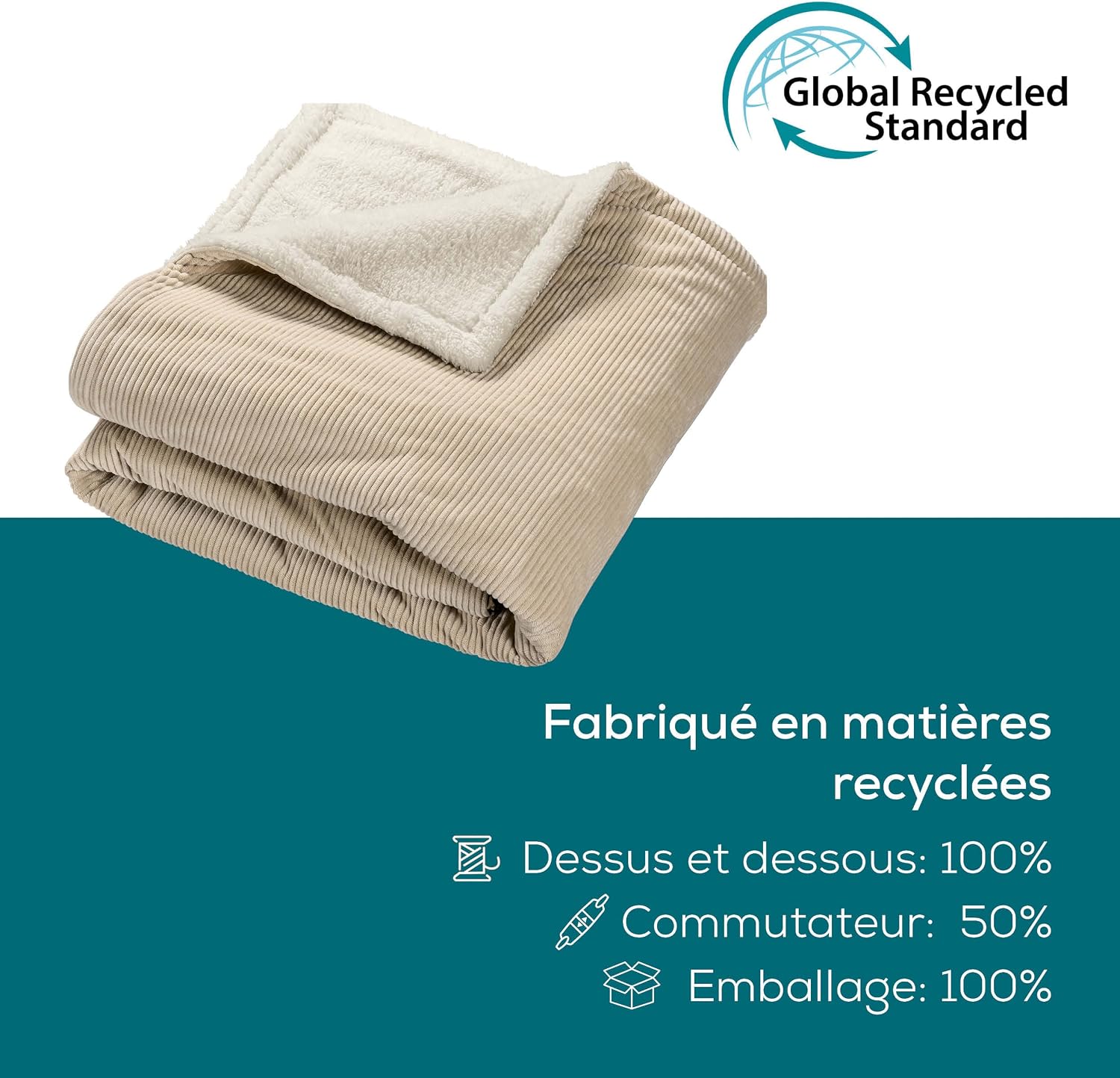 Detalle de Beurer HD 80 couverture chauffante en velours côtelé beige 180x130