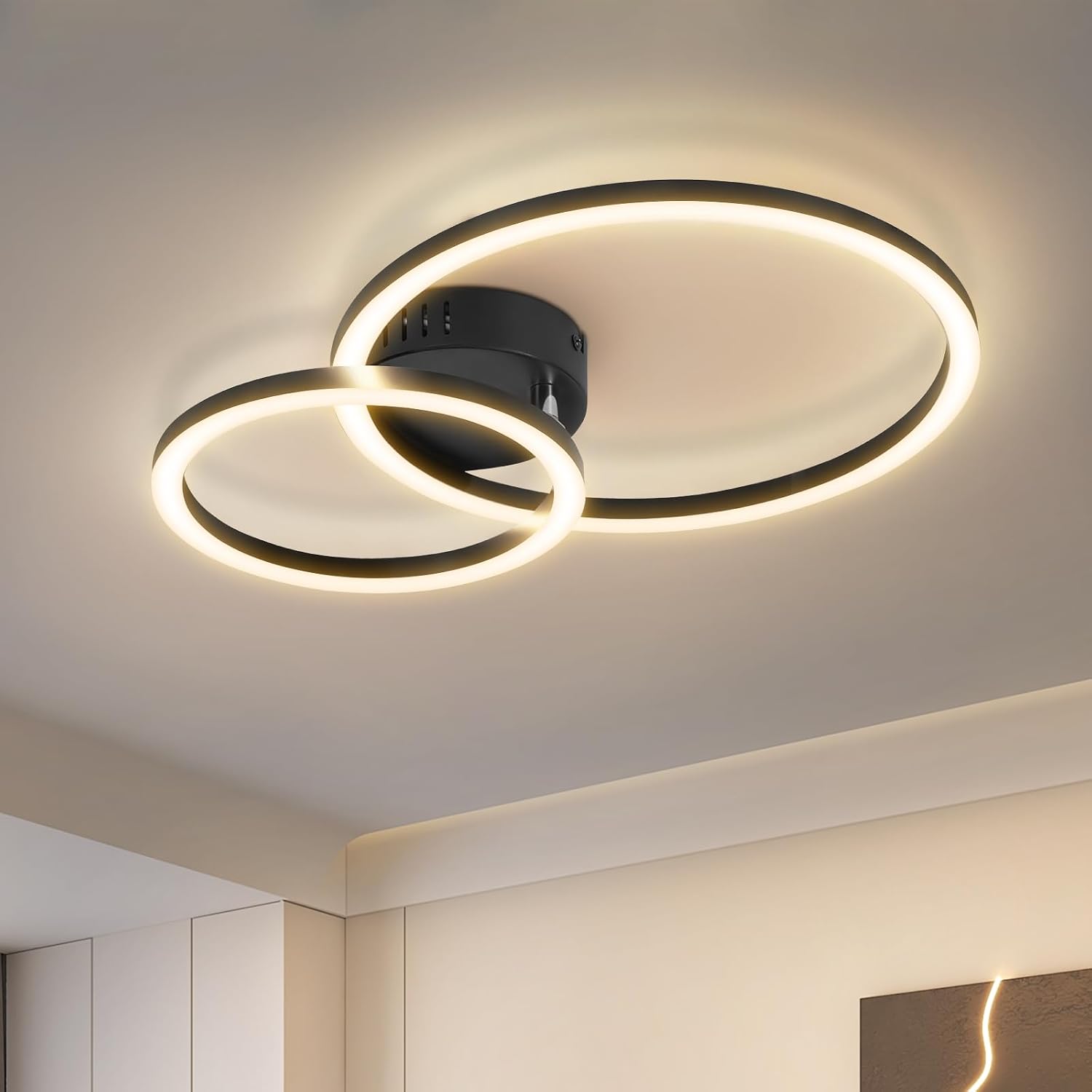Detalle de Homefire Deckenlampe 2-Ringe Design, 40 cm, 23W, 3000K Warmweiß – moderne LED-Deckenleuchte für Wohnzimmer, Küche, Schlafzimmer